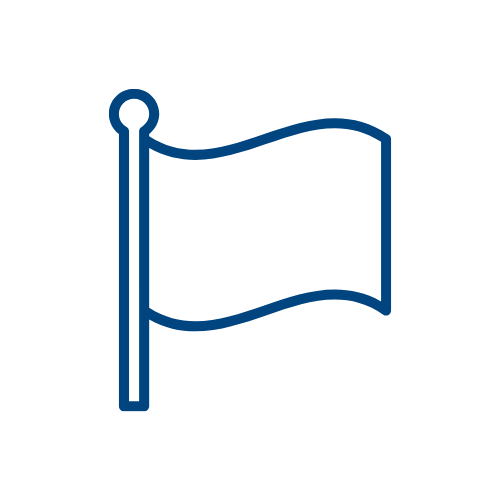 Simple blue outline of a flag on a pole