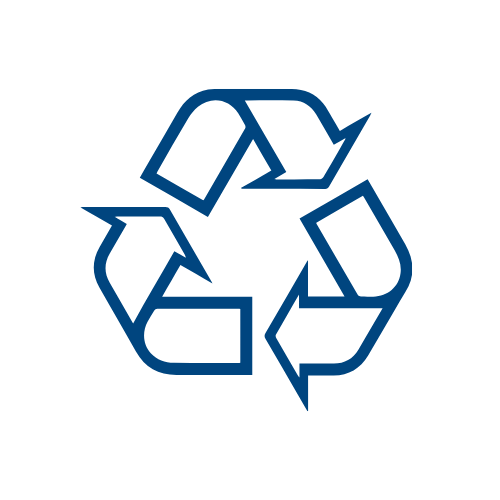 Blue recycling symbol with three arrows forming a triangle