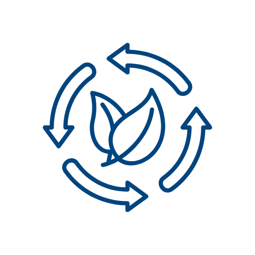 Icon representing sustainability with a leaf and circular arrows.