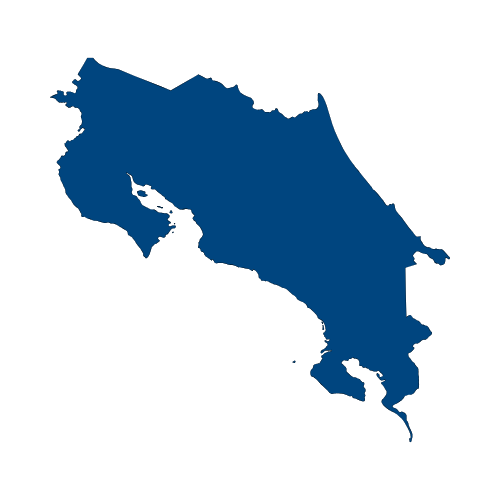 Outline map of Costa Rica filled with a solid blue color on a black background.